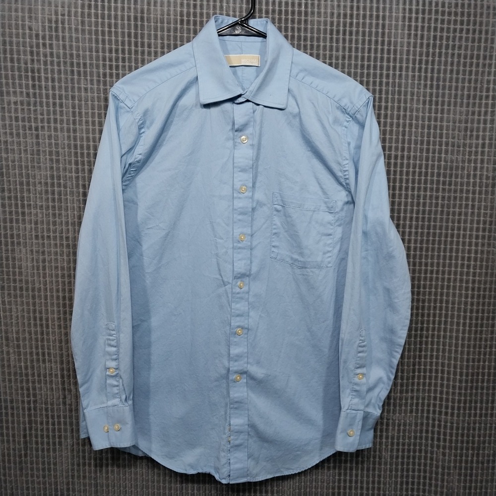 Michael Kors Mens Button Down Shirt Long Sleeve Twill Blue L